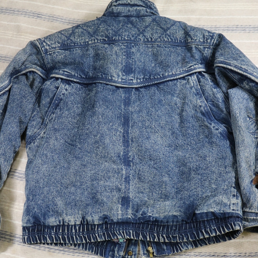 VTG EAGLES RIDGE Acid Wash Denim Bomber Jacket Sz Lg - Picture 3 of 8